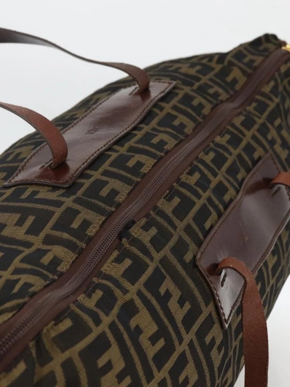FENDI Zucca Canvas Boston Bag Brown Black Auth bs33227 - Picture 6 of 14